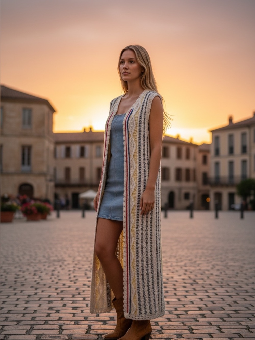 Alice + Olivia Sleeveless Long Knit Cardigan in Cream w/ multi color stripes L